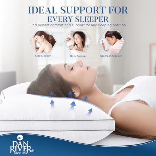 DAN RIVER Gusseted Pillows Queen (18x26) Size Set of 2 | White Hotel Pillows | Cooling Pillow for Side Sleepers | Back Sleeper Pillows | Best Pillows for Sleeping | Dorm Room Essentials for Guys