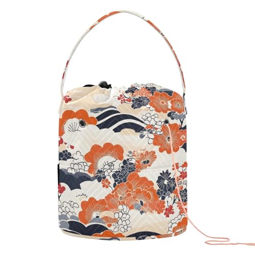 Japanese Style Flower Trees Mountain Crochet Bag Craft Bag Organizer Portable Travel Bag for Crochet Holder Travel Knitting