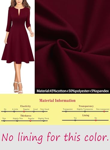 Image of VFSHOW Womens Work Business Front Zipper A-Line Dresses 3 /4 Sleeve Office Church Fit and Flare Skater Swing Knee Length Dress