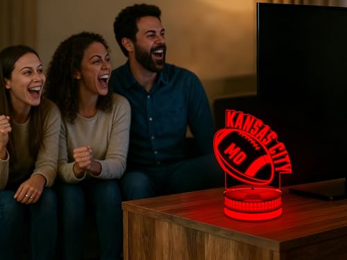 Image of CLORURBANLIVE 3D Football Kansas City Night Light 3D Illusion Lamp with Remote Control 16 Color Options Sports Decor Lighting for Fans - Multicoloured OneSize