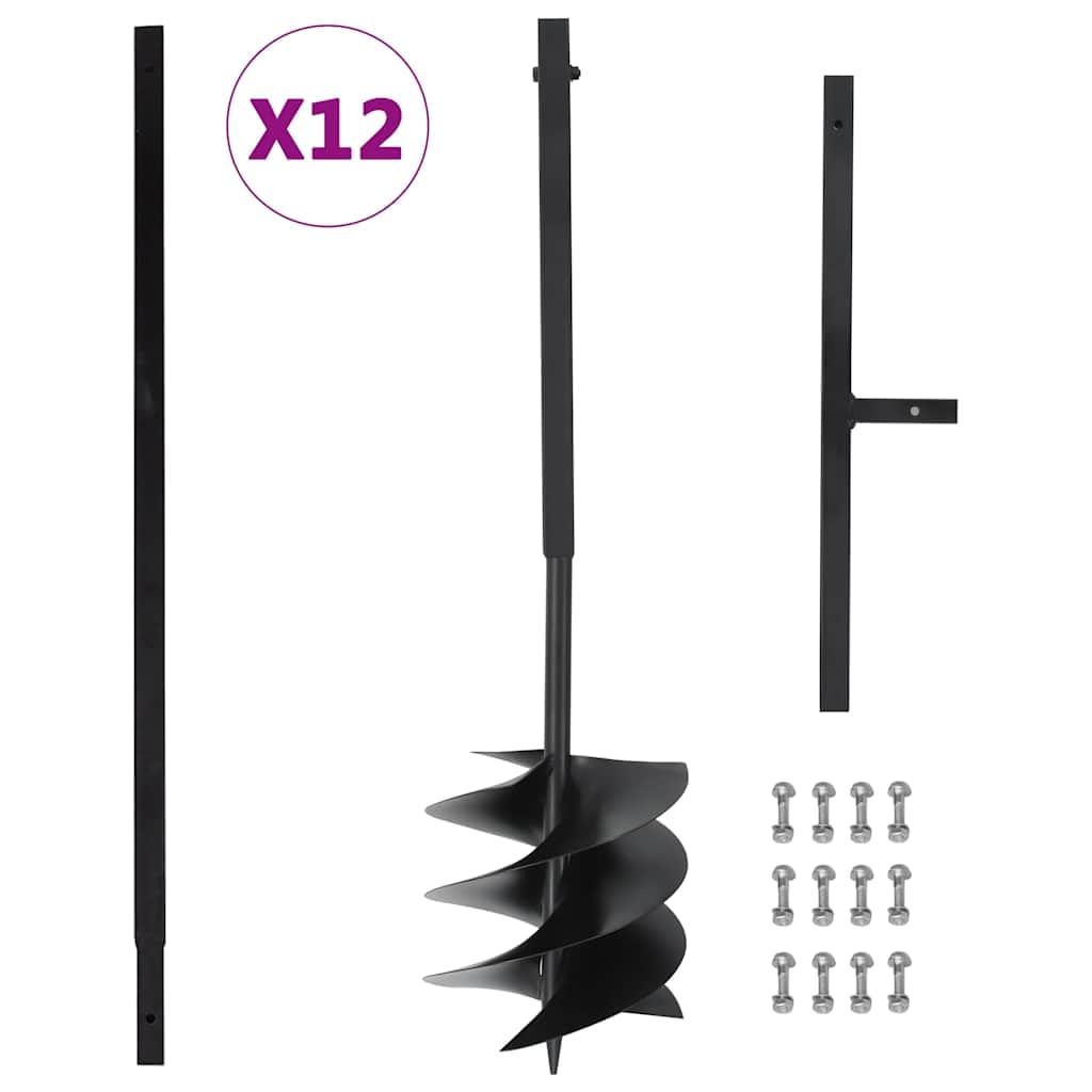 Erdbohrer 250 mm mit 12 m Verlängerungsrohr, Manueller Hand-Erdlochbohrer aus robustem Stahl für Pfostenlöcher, Zaunbau und Gartenarbeit