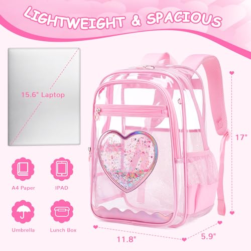 QIXIHU Clear Backpack, Heavy Duty Thick TPU Clear Bookbag, Transparent Bookbag Stadium Events, See Through Large Ergonomic Backpack for School Kids Girls Women Travel Security College Concert, Pink by QIXIHU - Used condition - Image 2