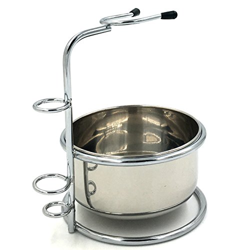 SANWA Shaving Razor and Brush Stand with Stainless Steel Shaving Bowl Set,Fits Most Razors and Brushes