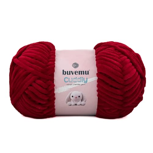 Image of Cuddly Velvet Chenille Yarn, Super Soft Fluffy Bulky for Knitting Crocheting Crafting Blanket Amigurumi, Durable for Shedding, 100 Gram (3.53 Ounces) 109 Yards (100 Meters) (Crimson Red)
