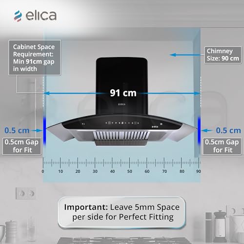 Image of Elica 90 cm 1500 m3 /hr Baffle Filter Autoclean Kitchen Chimney with 15 Years Motor & 5 Years Comprehensive Warranty (WD TBF HAC 90 MS NERO, Touch + Motion Sensor Control, Black)