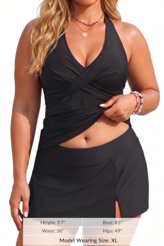 Image of Aqua Eve Women Tankini with Skirt Tummy Control Swimsuit 2 Piece Bathing Suit with Pocket