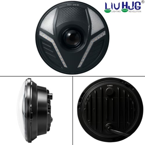 Image of LIU HJG Ultra Bright DRL LED 7 Inch Headlight 50W 12V DC Power Waterproof & Dustproof High /Low Beam Yellow & White DRL Light Universal fit for Jeep, Classic 350 & Thar & Other (Pack of 1)
