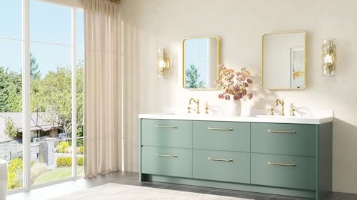 Image of TETOTE 16 x 20 Inch Gold Bathroom Mirror Brushed Gold Metal Framed Vanity Mirror, Tempered Glass, Wall Mounted for Bathroom, Entryway, Bedroom, Living Room(Horizontal /Vertical)