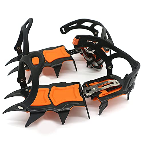 Fesjoy Crampons à Glace Crampons à Glace 12 Dents Chaussures de Neige d'hiver de Traction Pince pour Le Ski Alpinisme CN 36-46 US 6-13,5 en Acier au...
