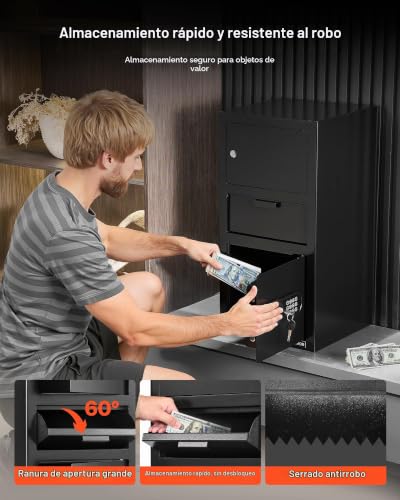 Miniatura 2 de VEVOR Caja Fuerte de 102 L, Caja de Seguridad Electrónica 3 Niveles 35 x 35 x 70 cm con Ranura Frontal, Teclado Digital y Llaves de Repuesto, para Efectivo, Joyas, Documentos y Facturas, Negro