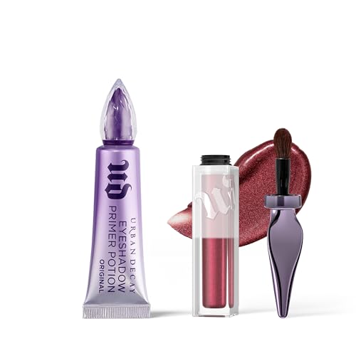 Urban Decay Eyeshadow Primer & Liquid Glitter Eyeshadow Bundle - Eyeshadow Primer Potion (0.33 Fl Oz) for Crease-free Eye Makeup - 24/7 Glaze-On Eyeshadow (Traffic Jam) for Buildable Shimmer