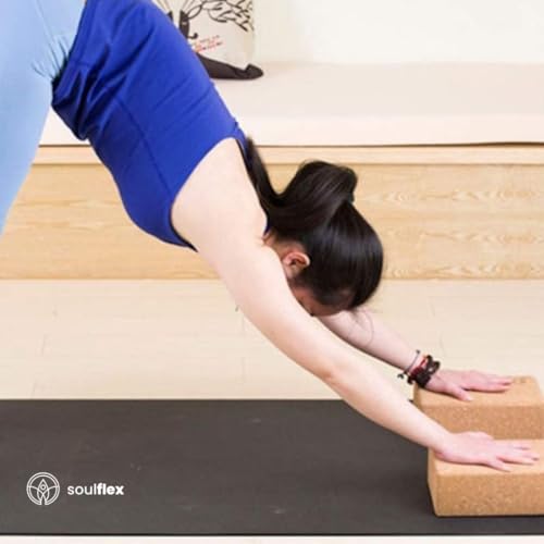 Image of Soulflex Imported High-Density Cork Yoga Block | Set Of 2 Premium Yoga Bricks | Yoga Accessory For Men & Women | Improve Posture, Balance, Performance | 3x6x9 Inches Yoga Prop For Asanas
