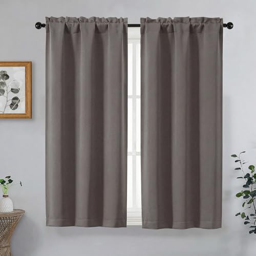 Image of Latte Short Blackout Curtains for Bedroom 54 Inches Long 2 Panels, Modern Window Treatment Solid Thermal Insulated Curtains for Living Room, Dual Rod Pocket Blackout Drapes, 2x40Wx54L