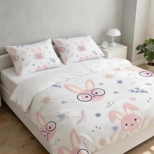Housse de couette 90 x 190 cm parure de lit 3 pièces microfibre impression 3D lapin