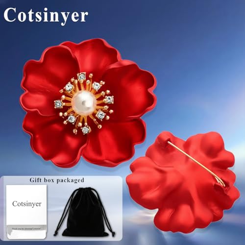 Image of Red Rose Brooch for Women - Elegant Costume Jewelry Pin for Dresses, Hats & Scarves