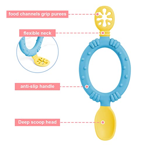 Vicloon Baby Spoons, 2 Pack Silicone Baby Spoons Self Feeding 6 Months, Baby Chew Spoons, Silicone Self Feeding Toddler Utensil For Microwave, Dishwasher And Freezer Safe（Blue Splice Pink） #TOP3
