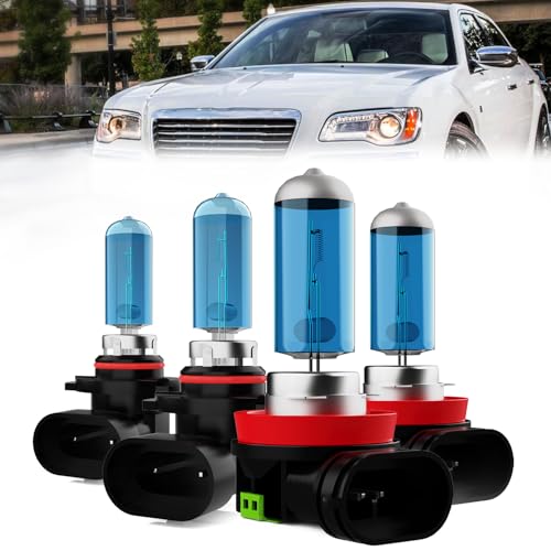 Image of Headlight Bulbs Fit For Chrysler 300 2011-2014, 9012 High Low Beam + H11 /H8 /H9 Fog Lights Halogen Light Bulb Combo, Super Bright 6000K White, Plug and Play, Pack of 4