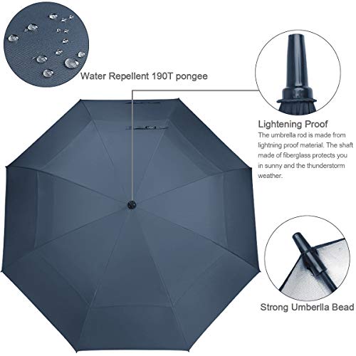 G4Free 62 Inch Extra Large Windproof Golf Umbrella Automatic Open Umbrella Double Canopy Vented Sun Uv Protection Oversize Stick Umbrellas（Dark Blue） #TOP5