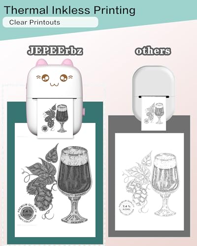 طابعة صغيرة محمولة، طابعة ملصقات بدون حبر مع 8 لفات ورق، طابعة حرارية صغيرة لاسلكية بلوتوث متوافقة مع iOS + Android للمجلات والمذكرات والصور وكبسولة طباعة للبنات والأطفال