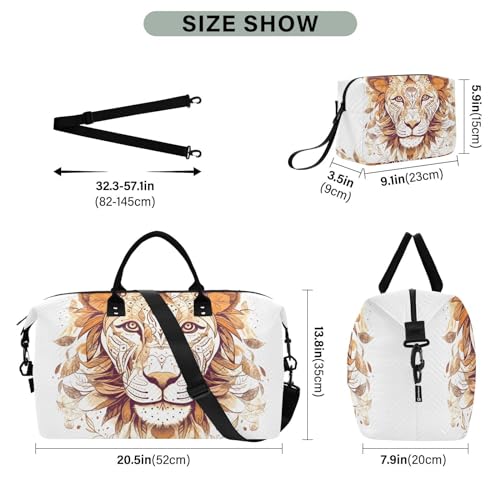 Large Travel Duffel Bag, Lion Head Vintage Sports Tote Gym Bag, Shoulder Weekender Overnight Bag for Women Men, Carry On Luggage with Toiletry Bags3