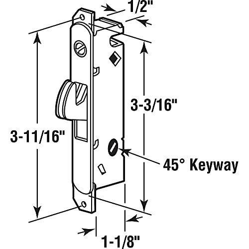 Image of Prime-Line E 2014 Mortise Lock - Adjustable, Spring-Loaded Hook Latch for Sliding Patio Doors Constructed of Wood, Aluminum and Vinyl, 3-11 /16 In., 45 Keyway, Round Face (Single Pack)