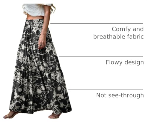 Image of Lepunuo Womens Casual Boho High Waisted Flowy Maxi Skirts Tiered Floral Long Skirts with Pockets for Summer Beach Vacation