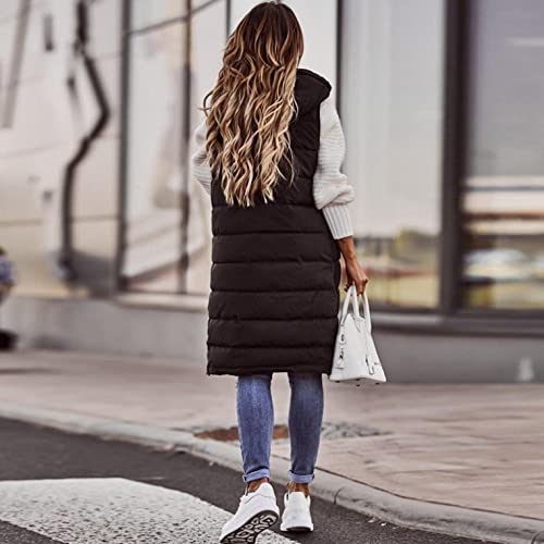 Long Puffer Vest for Women Padded Sleeveless Hooded Jackets Winter Warm Puffy Coats Outerwear Vests with Pockets3