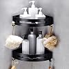 NIENLCIP Zwarte hoekplank, douchemand, doucheplank, zonder boren, badkamer, hoekrek met 4 haken, aluminium, doucheplank…