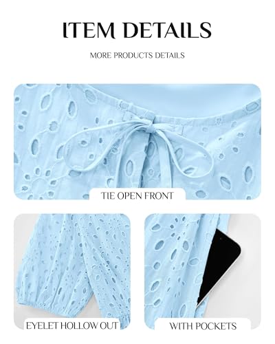 Image of KIRUNDO Eyelet Summer Dresses for Women 2025 Short Sleeve Tie Front Babydoll A Line Wedding Guest Beach Vacation Sundress