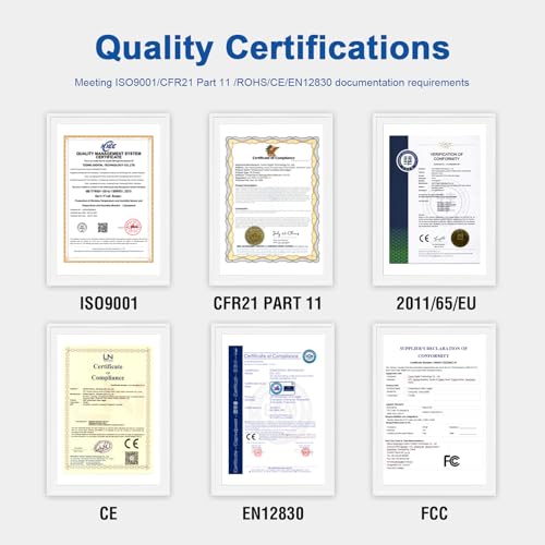 ThermElc TE‑02 Grauer Temperatur Datenlogger, Automatische PDF-/CSV-Berichte, Wiederverwendbarer USB-Recorder mit Kalibrierungszertifikat, Vergleich Mehrerer Geräte, Apotheken-Kühlschrankthermometer
