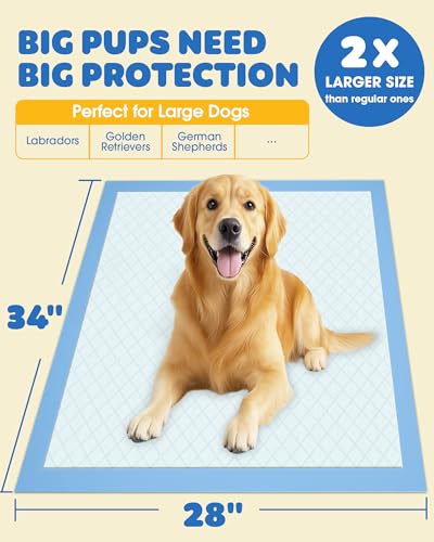 Image of Powools Puppy Pads - 100 Packs, 34 inchx28 inch Ultra-Large Puppy Pads, Tear-ResistantPee Pads for Dogs, 6-Layer Ultra-Absorbent & Quick-Dry Black Training Pads
