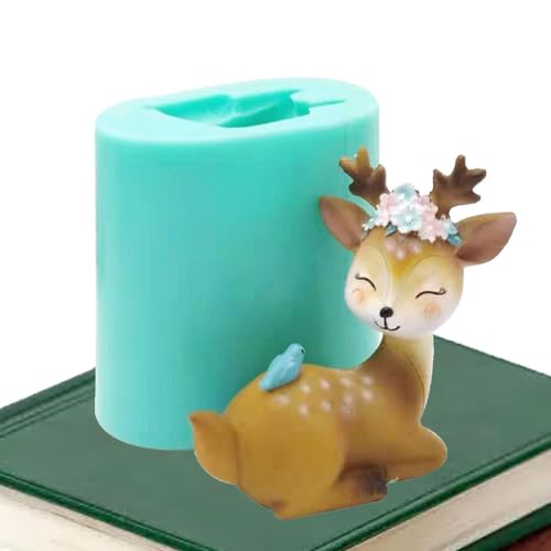 Samuliy Molde de silicona 3D de ciervo Sika | Molde para hacer jabón de velas, lindo molde de pastel de fondant, molde de silicona de ciervo Sika para jabones de velas perfumadas, herramientas de