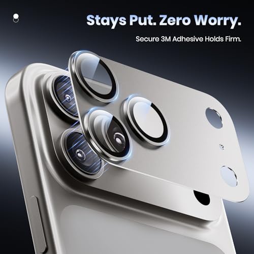 Image of Hoerrye for iPhone 17 Pro Max Camera Lens Protector - [12FT Shatterproof Military Grade] [Strong Adsorption] Metal 9H+ Tempered Glass Camera Screen Full Protective Cover Case Friendly,Gray