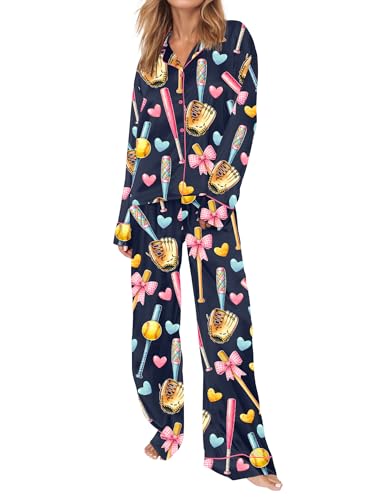 Image of SHESHOW Satin Pajamas for Women Set Long Sleeve Button Down Sleepwear 2 Piece Nightwear Women Pjs Sets Size XS-XXL