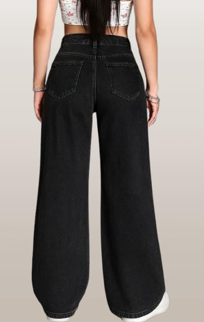 Image of Women's Kashianxstyle Loose Fit Wide Leg Denim Jeans | Mid High Rise Casual Denim Pants for Women, Full Length Everyday Wear