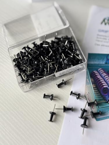 Wedo Pinnnadeln Diabolo-Form 100 Stück schwarzer Metallkopf großer Griffmulde kompakte Klarsichtdose