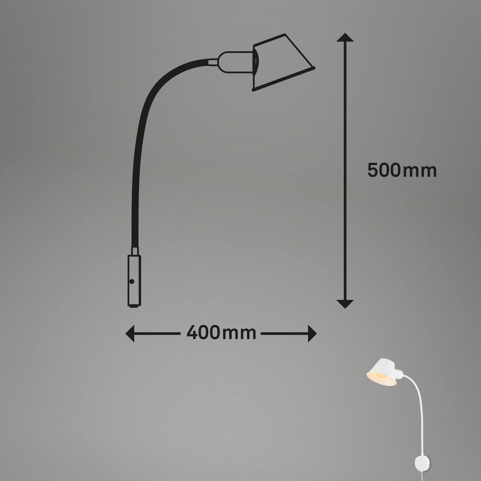 BRILONER - Lampe de lit flexible, lampe de lit réglable, interrupteur à bascule, 1x E27 douille max. 10 Watt, câble inclus, blanc, 55 cm