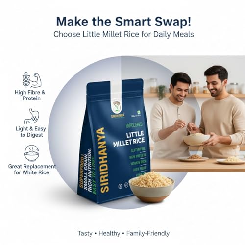 Image of Siridhanya unpolished whole grains Little Millet | Gluten-Free, High plant based Protein & Fibre-Rich Superfood - Low GI, Vitamin-Packed Healthy Rice Alternative | Natural Grain for healthy life (500 g x 2 Pack)