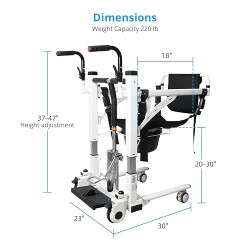 Hydraulic Patient Transfer Lift Chair with Backrest and Commode, Adjustable Seat Height, Shower Chair, Elderly Lift-Assisted Bedside Toilet Chair for Home Use Multifunctional Transfer Wheelchair