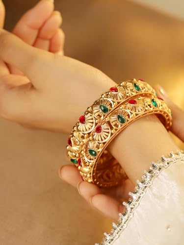 Image of Rubans Gold Plated Set of 2 Bangles Handcrafted Traditional Stylish Trendy Jewellery Gift for Women & Girls