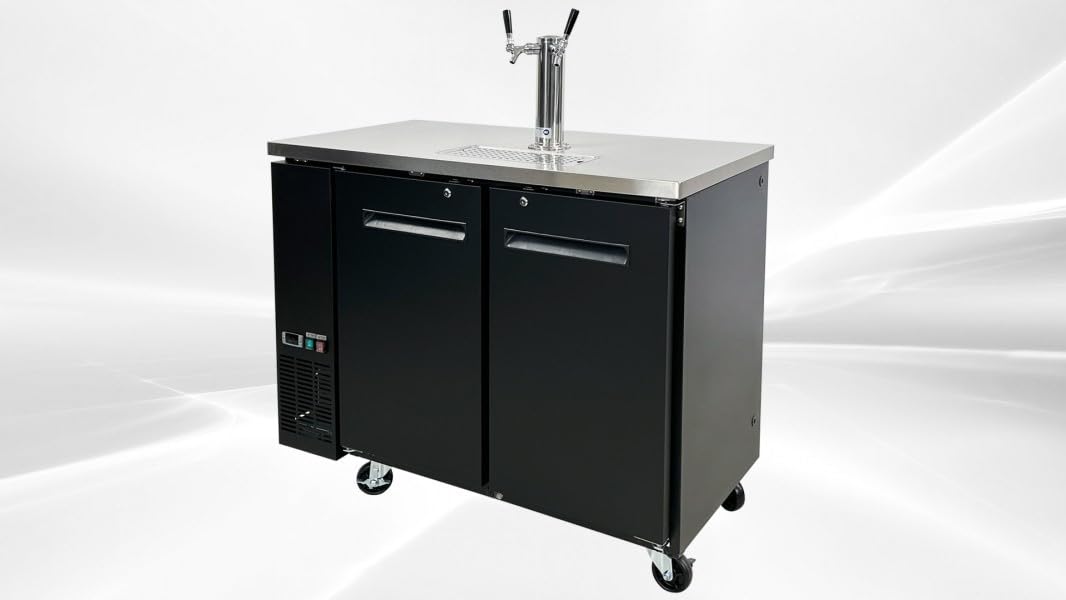 Elite Kitchen Supply Beer Keg Dispenser Kegerator, Commercial ETL Fridge Cooler, 2 half Barrels 2 Tap, 2 Half Keg, 1 Tower Stainless Steel 48" W | Fridge.com