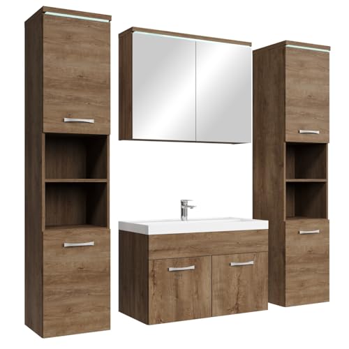 Badplaats B.V. Meuble de Salle de Bain Paso XL 80 x 40 cm Chene Marron – Armoire de Rangement Meuble lavabo evier Meuble lavabo