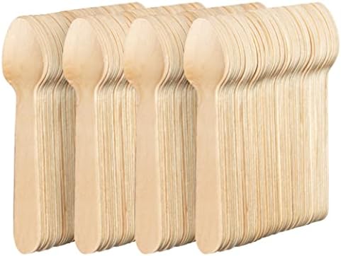 MATANA - 200 Pieces Mini Disposable Wooden Ice Cream Dessert Spoons - Eco-Friendly Small Teaspoons Alternative for Plastic Tableware for Kids BBQ Picnic Birthday Party