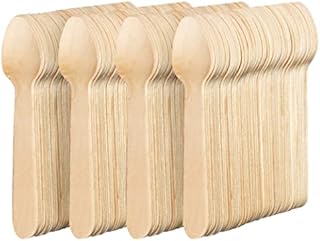 MATANA - 200 Pieces Mini Disposable Wooden Ice Cream Dessert Spoons - Eco-Friendly Small Teaspoons Alternative for Plastic Tableware for Kids BBQ Picnic Birthday Party
