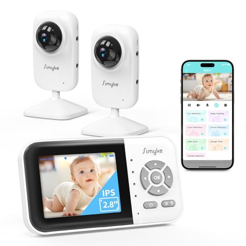 Simyke 2Cameras Video Baby Monitor,Two Mode,2.8'' IPS Display Screen,Night Vision,2-Way Talk,1200ft Long Range,VOX,Lullaby,Free Smart Phone App, Works with iOS, Android,Ideal for Baby/Elderly/Pet