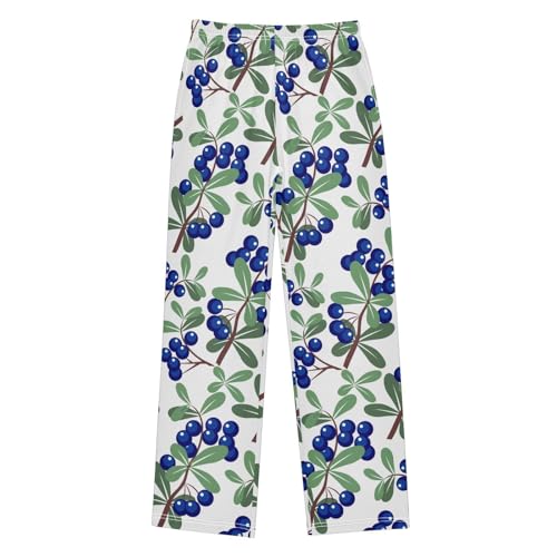 Blueberry with Leaves Boys Long Pants Soft Trousers Elastic Waist Kids Lounge Bottoms with Pockets S-XL