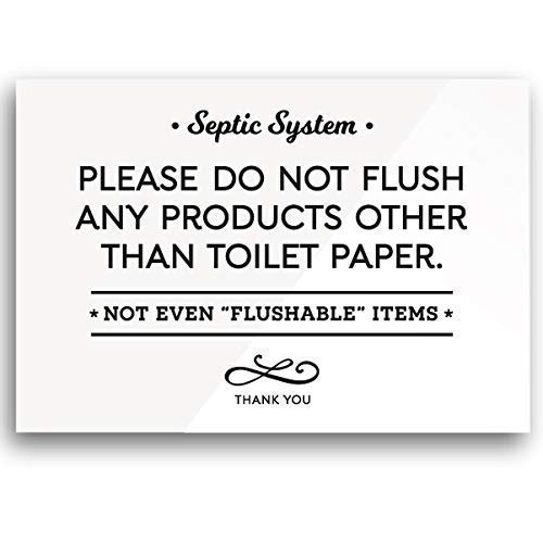 3.5 x 5 Inch Small & Elegant Septic System Sign, Do Not Flush any Products Other Than Toilet Paper, Includes Adhesive Strips, Premium Glossy Acrylic