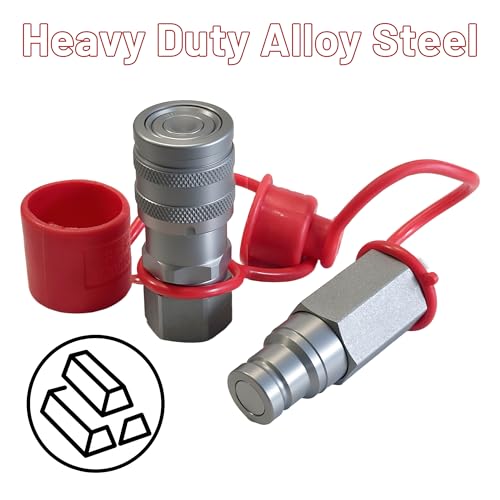 Image of 3 /8 inch Flat Face Hydraulic Quick Connect Coupler Set,1 /2 inch NPT Thread, 5076 PSI, ISO 16028 with Dust Caps