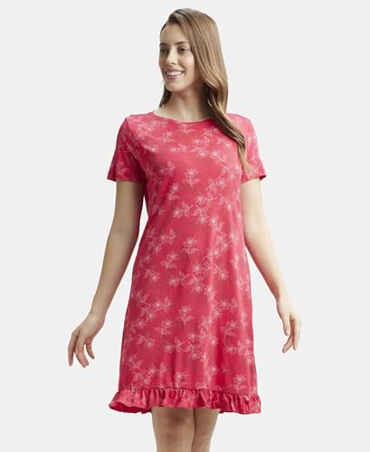 Image of Jockey RX25 Women Micro Modal Cotton Ruffled Hem Styled Half Sleeve Printed Sleep Dress (Colors & Prints May Vary)