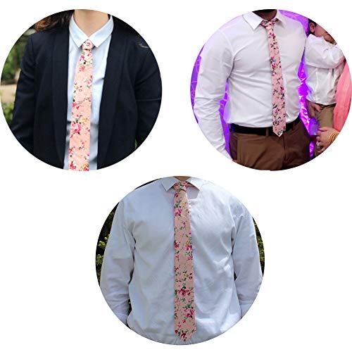 Image of Mantieqingway Men's Skinny Tie, Cotton Floral Ties for Men Wedding Necktie for Groom, Groomsmen, Missions, Dances